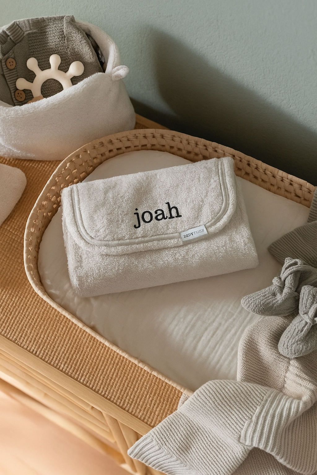 Verschoonmatje cozy warm linen met naam Spoiled baby